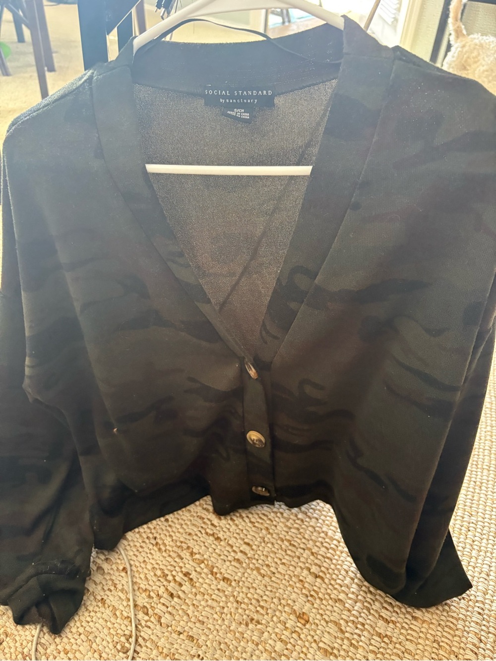 Social Standard Black Camouflage Button-Front Cardigan